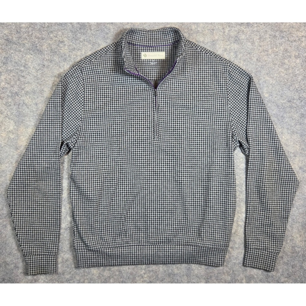 Donald Ross Mens 1/4 Zip Pullover Sweater Houndstooth Black White Size M